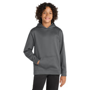 Sport-Tek® Youth Sport-Wick® Fleece Hooded Pullover - Dark Smoke Grey - Model Front