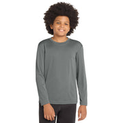 Sport-Tek® Youth Long Sleeve PosiCharge® Competitor™ Tee - Iron Grey Heather - Model Front