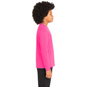 Sport-Tek® Youth Long Sleeve PosiCharge® Competitor™ Tee - Neon Pink - Model Right